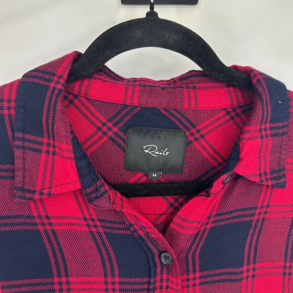 Rails Womens M Bianca Button Up Shirt Dress Plaid Red Long Sleeve Casual Flannel - Picture 3 of 10